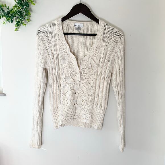 Just Maggie Sweaters - Just Maggie Vintage White Ramie Cotton Cardigan Knit Sweater Medium